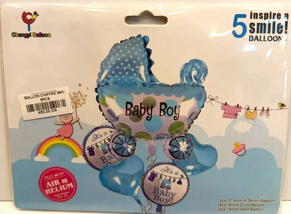 BALLON NAISSANCE  POUSSETEE GARCON 5PCS